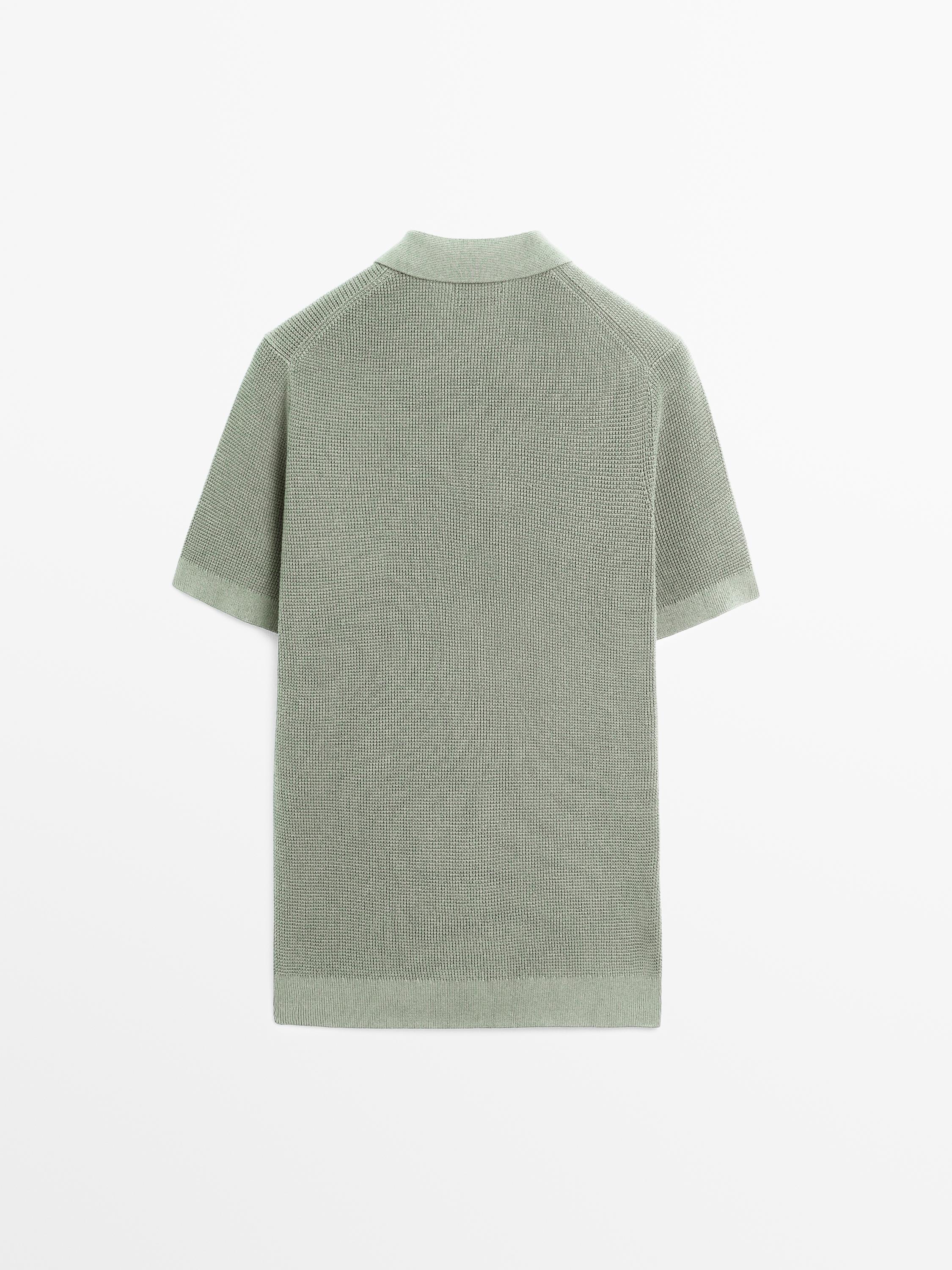 Textured cotton knit polo shirt